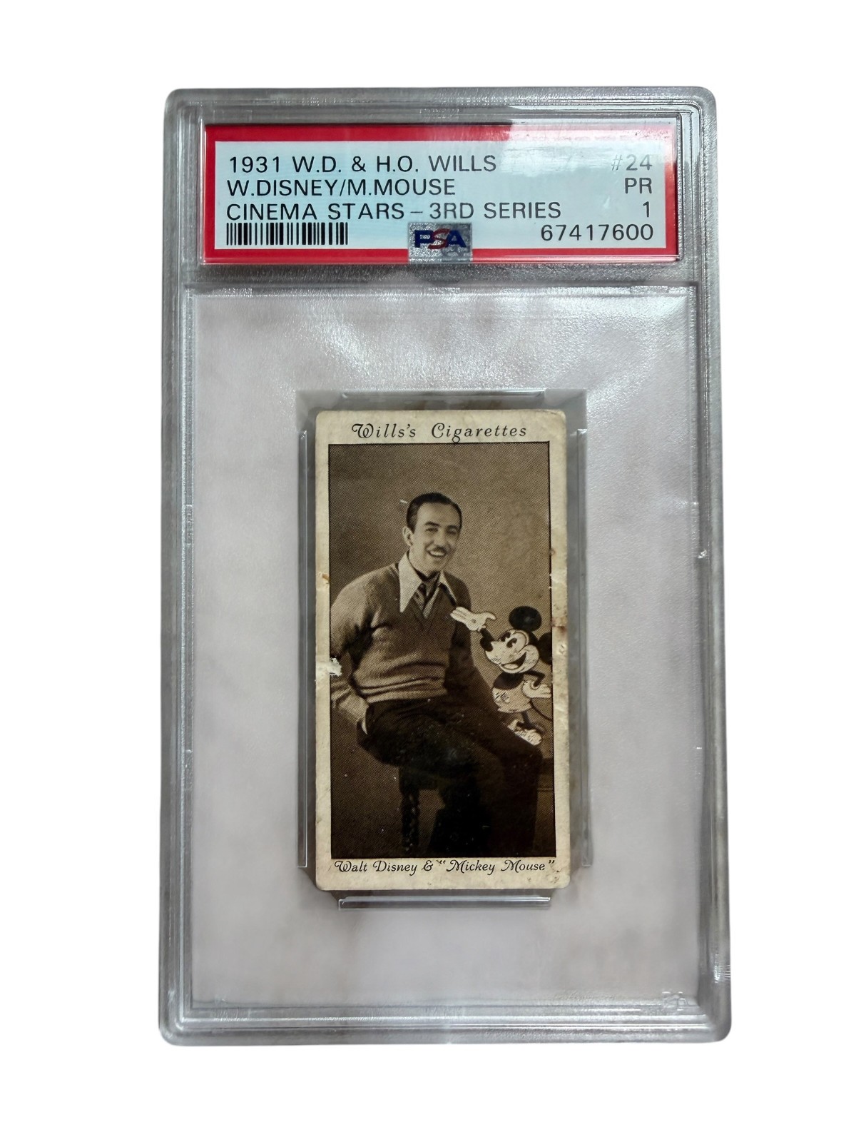 1931 W.D. & H.O. WILLS CINEMA STARS-3RD SERIES #24 W.DISNEY/M.MOUSE PSA 1 Rookie