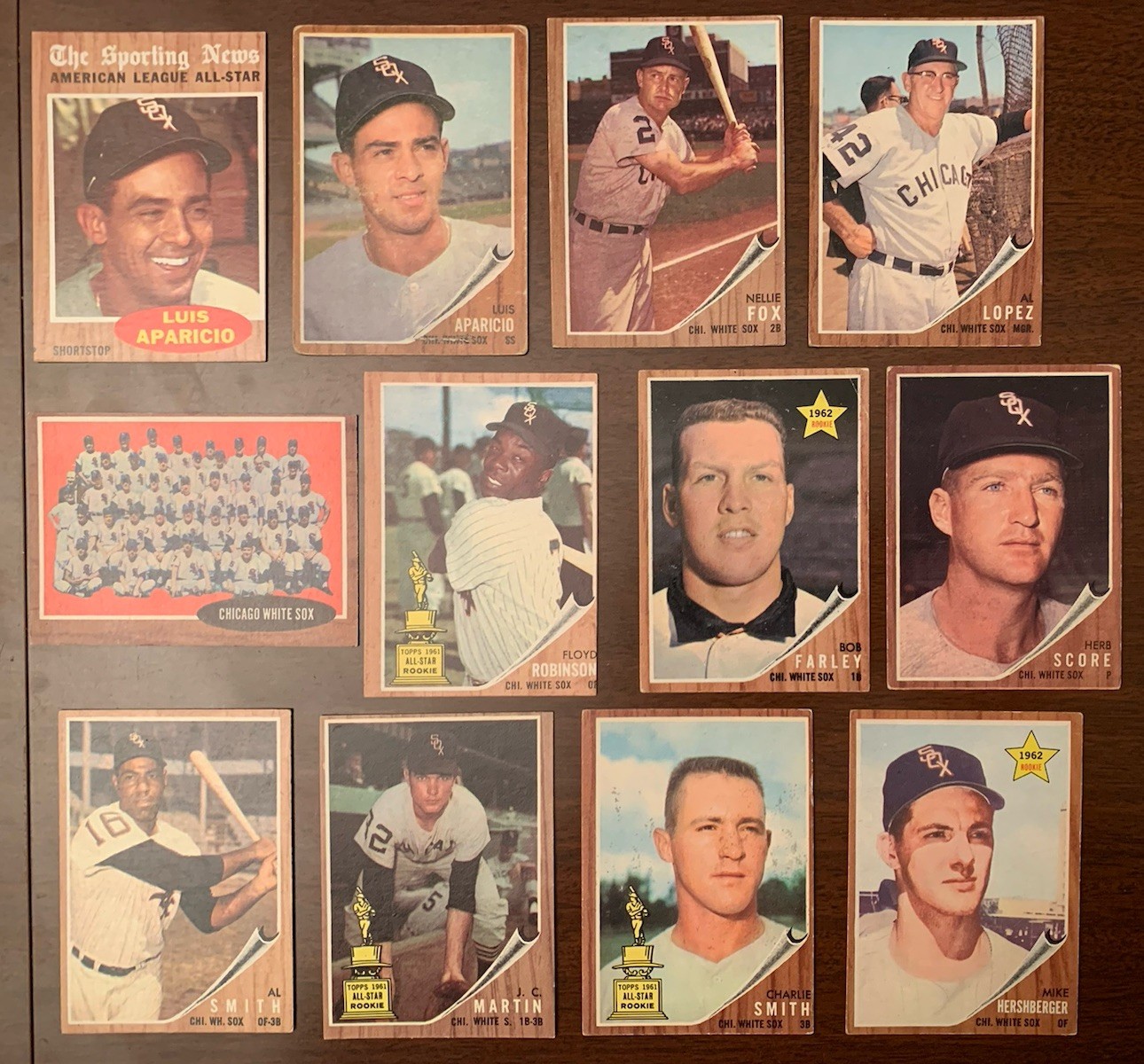 1962 Topps MLB BASEBALL Cards CHICAGO WHITE SOX+Aparicio/Fox/Stars(12)/High+Lo#s