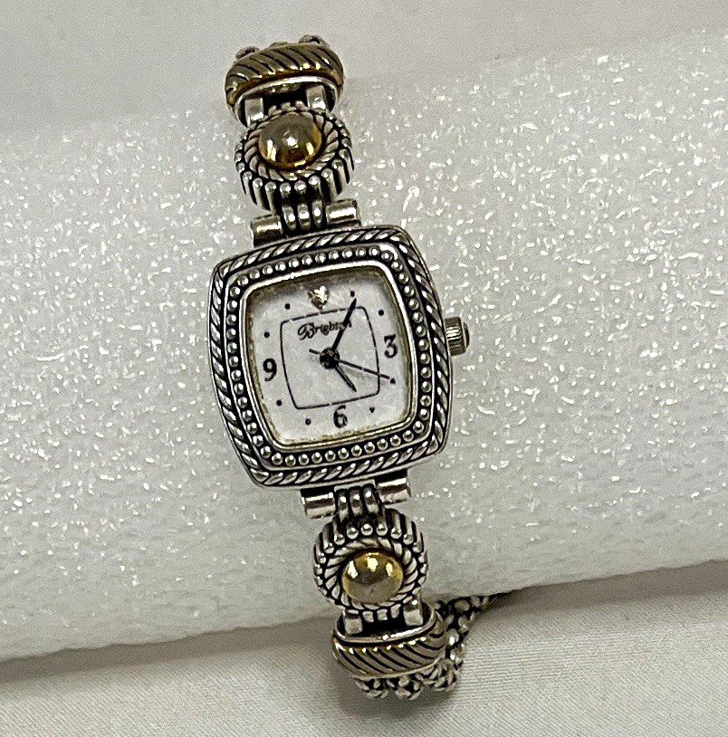 Brighton Women\'s Quartz Analog Square White Dial Silver/Gold Bracelet w/ Box Brighton Women\'s Quartz Analog Square White Dial Silver/Gold Bracelet w/ Box