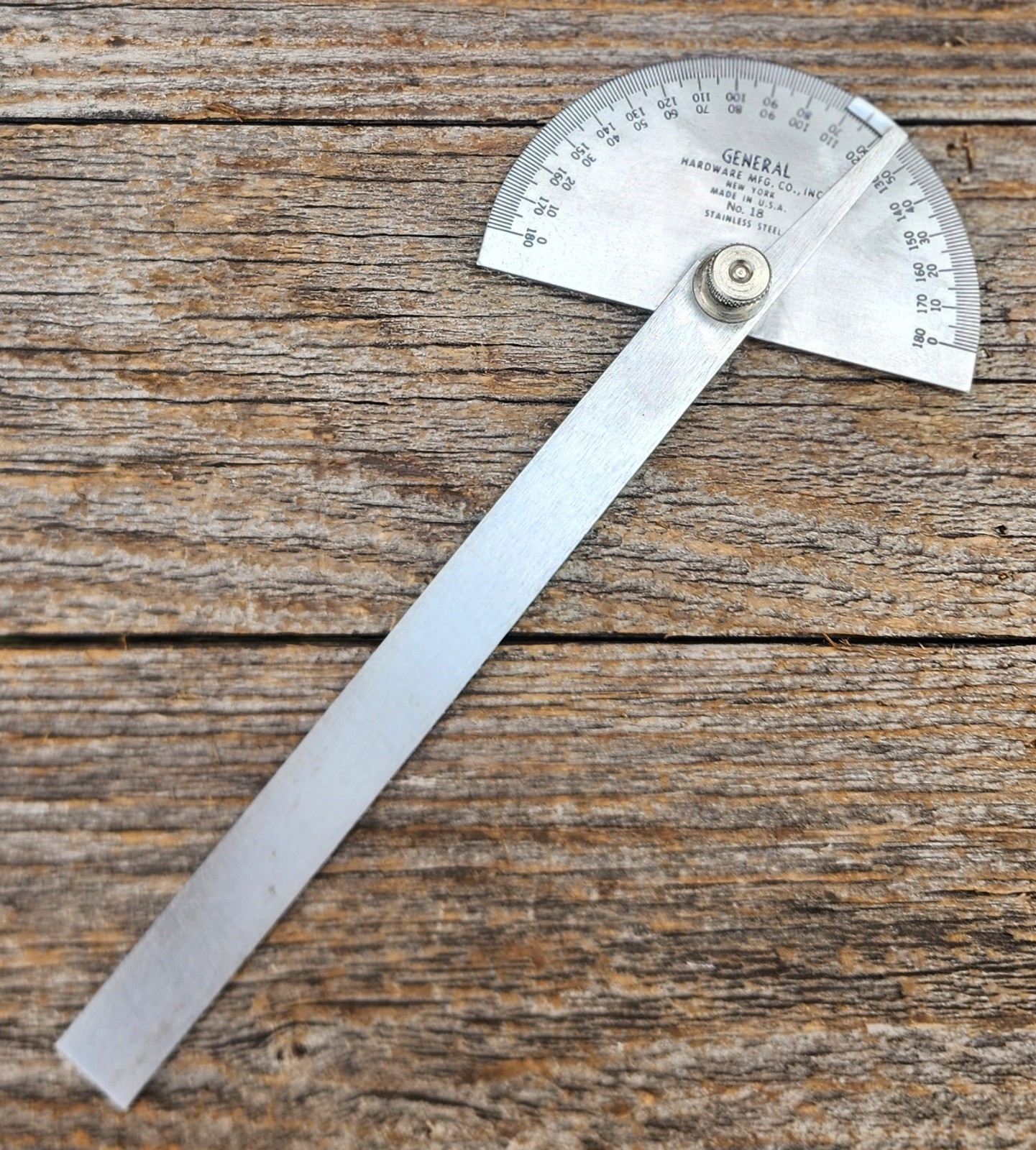 Vintage General Hardware Mfg  No. 18 Stainless Steel Protractor USA Layout Tool