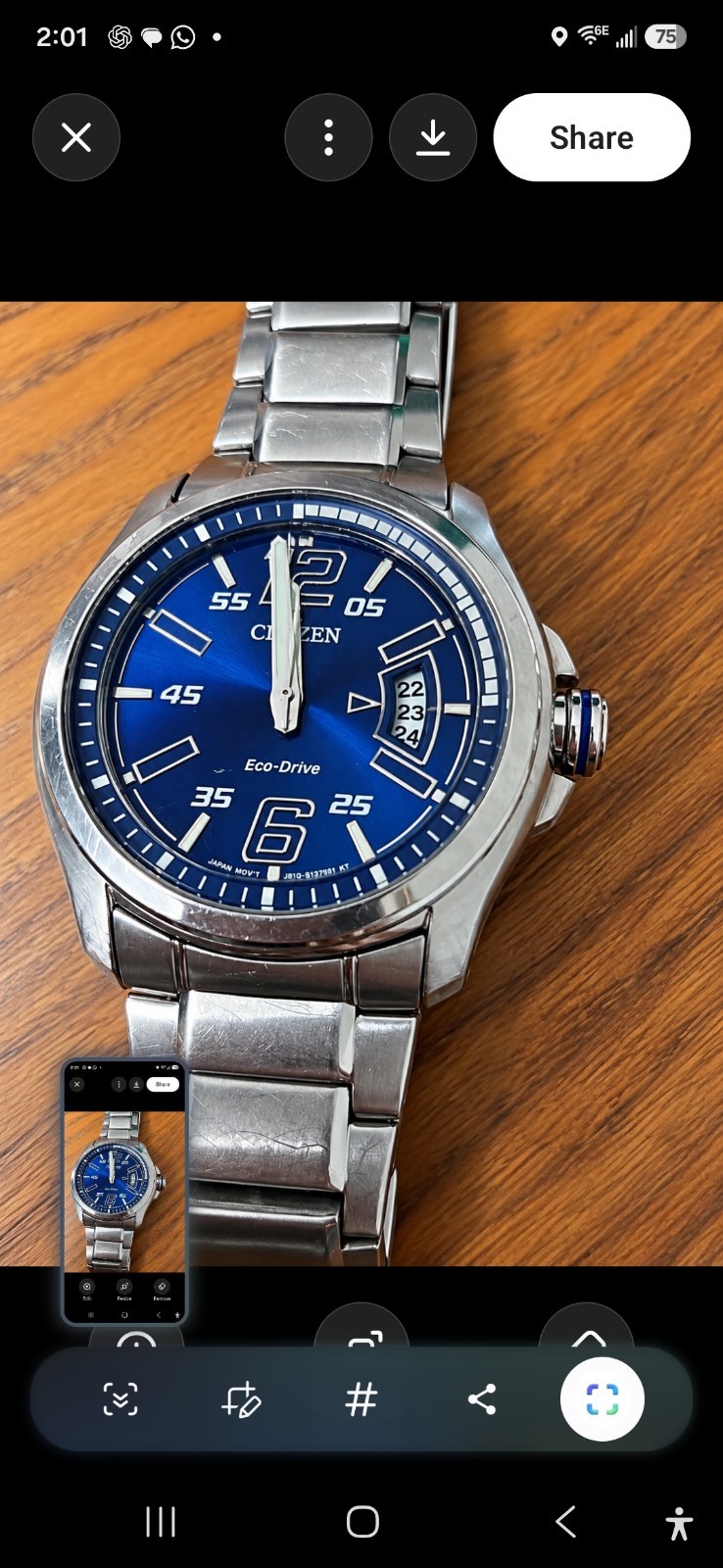 Citizen Eco-Drive H145-S073545 Radio Controlled Titanium Sapphire Blue Dial Two