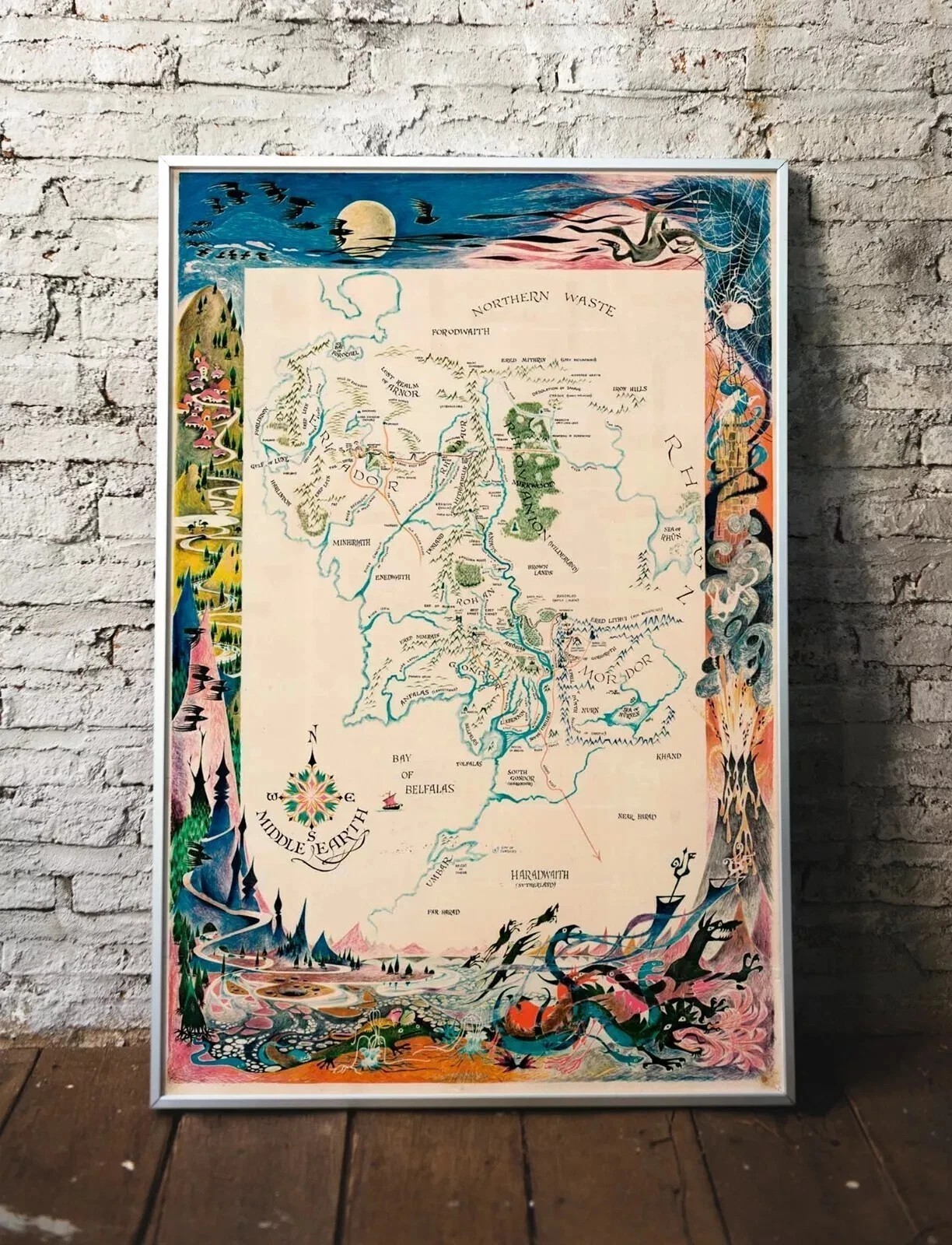 Middle Earth Fantasy Map Vintage Lord of Rings Style Poster Middle Earth Fantasy Map Vintage Lord of Rings Style Poster