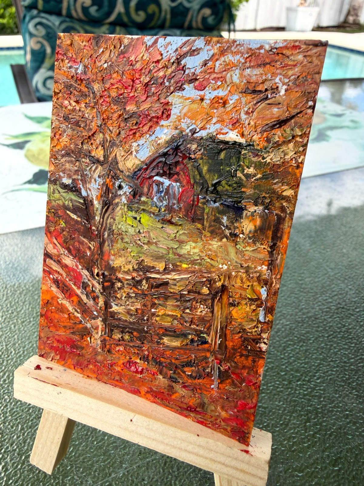 ACEO by Vicki Perez Autumn's Fury OOAK oil  with pallet knife impressionistic