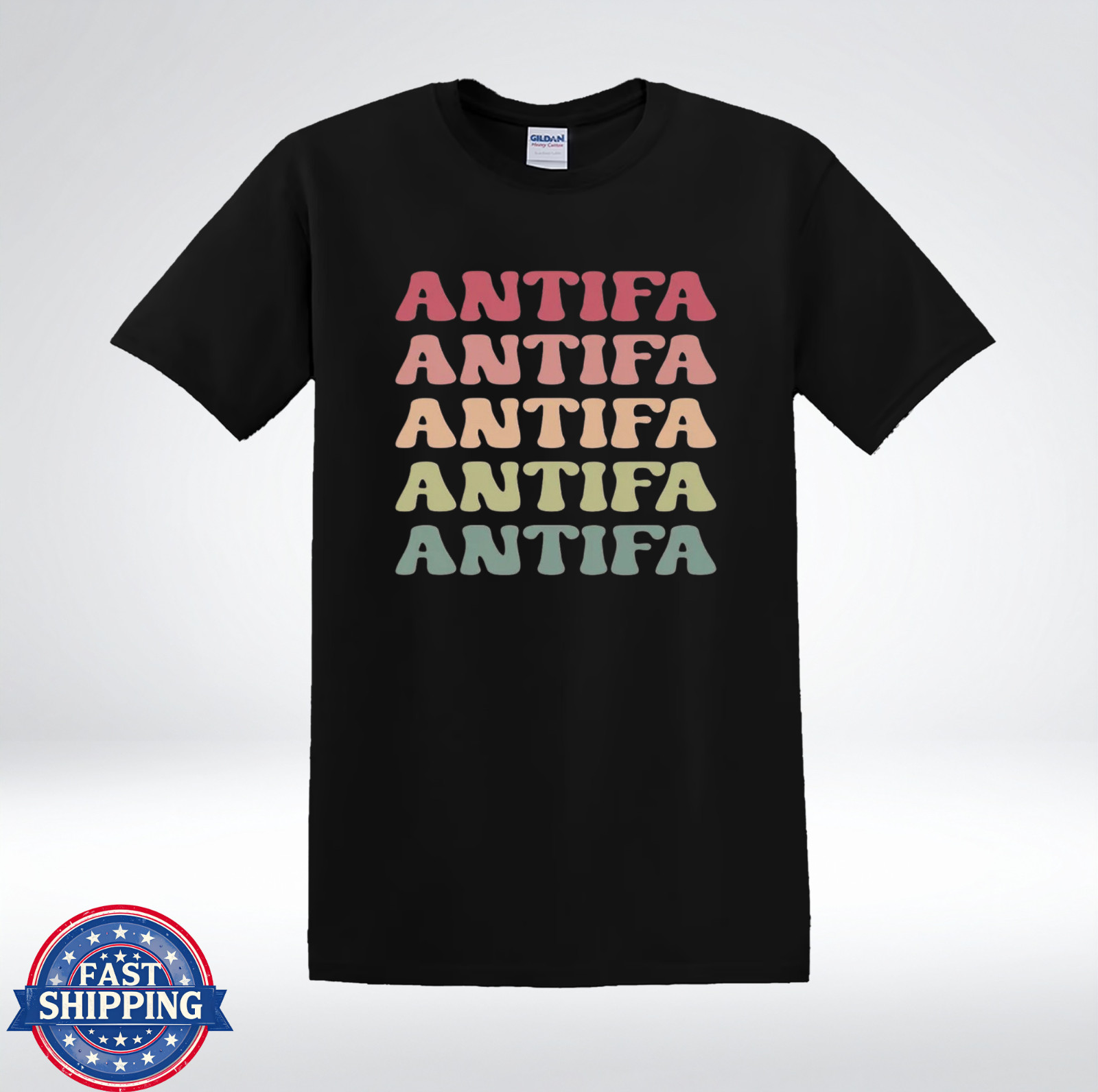 Antifa Shirt Retro Typography Rainbow Fade Graphic Protest T-Shirt