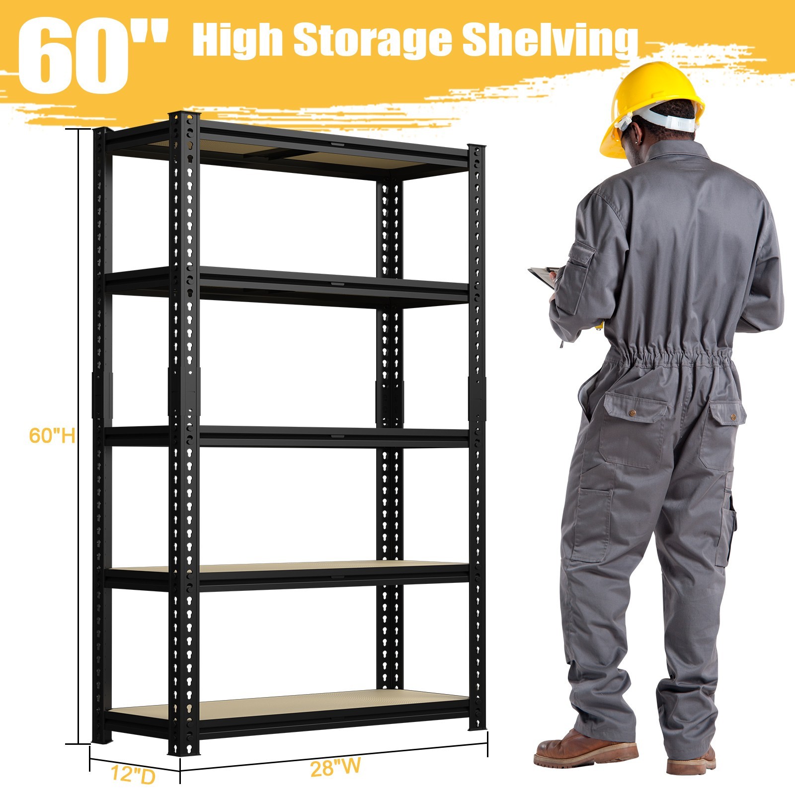 5-Tier Garage Shelves Utility Rack Heavy Duty Metal Shelving Unit Adjustable