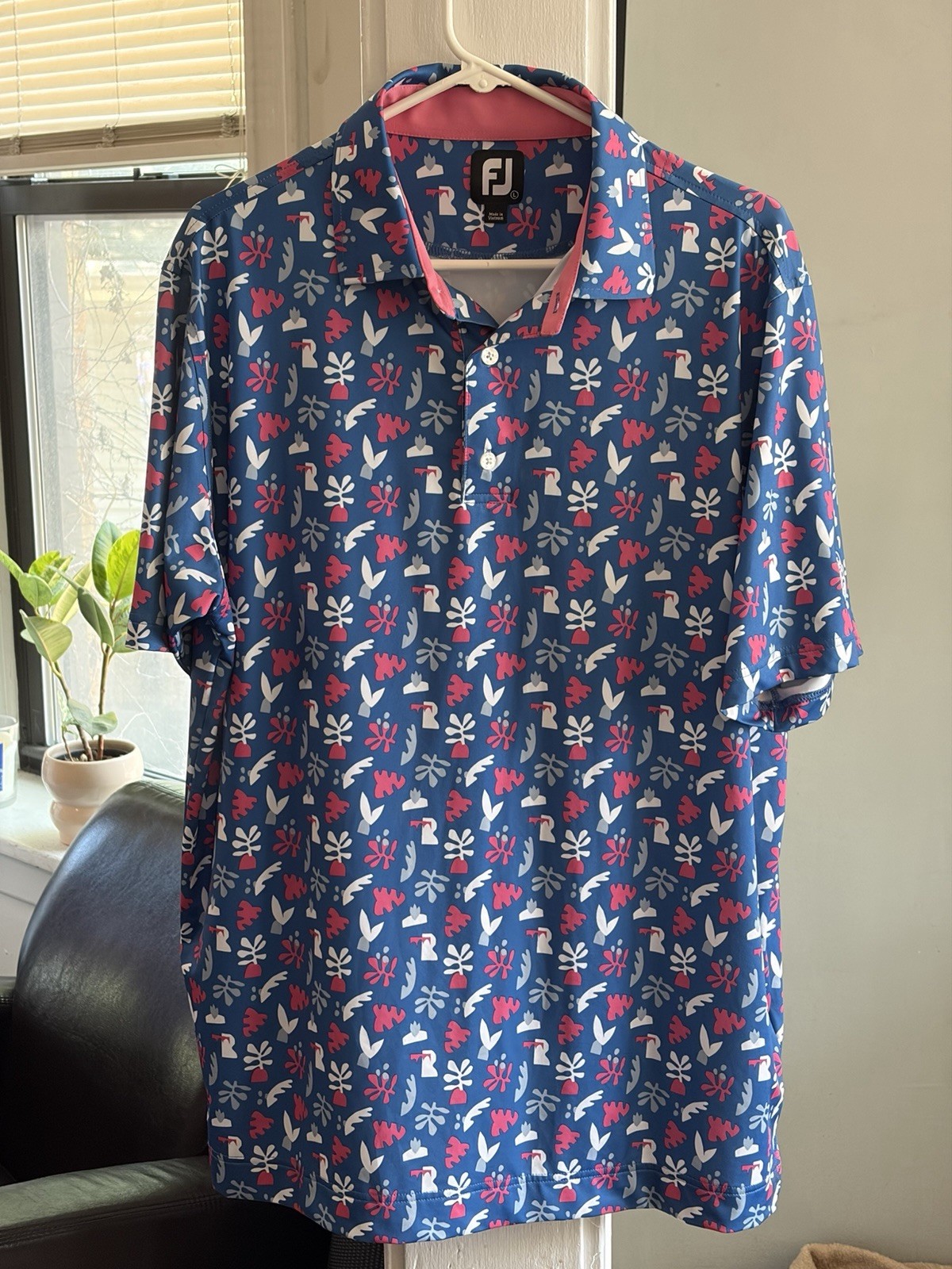 FootJoy Palm Springs Jungle Leaves Polo Shirt Mens Large Multicolor Golf Stretch