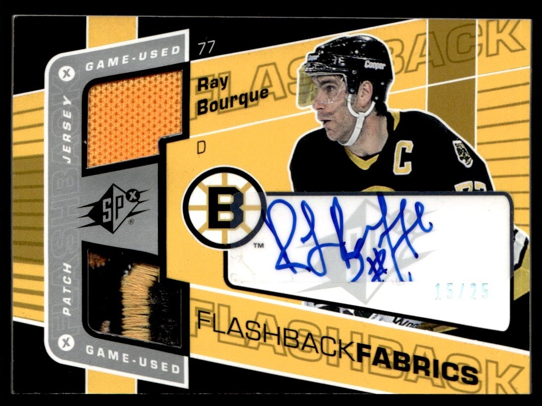 2007-08 SPx Flashback Fabrics Autograph Spectrum Ray Bourque Auto 15/25 Boston 2007-08 SPx Flashback Fabrics Autograph Spectrum Ray Bourque Auto 15/25 Boston