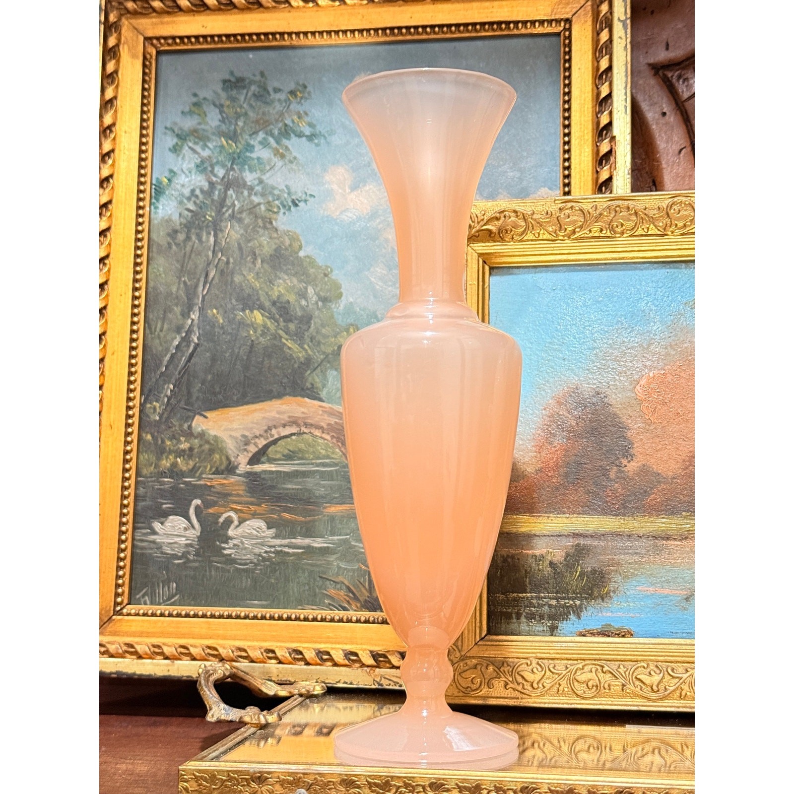 Vintage Murano Pink Opaline Glass Baluster Vase Pedestal Trumpet Bud Stem 8 5/8