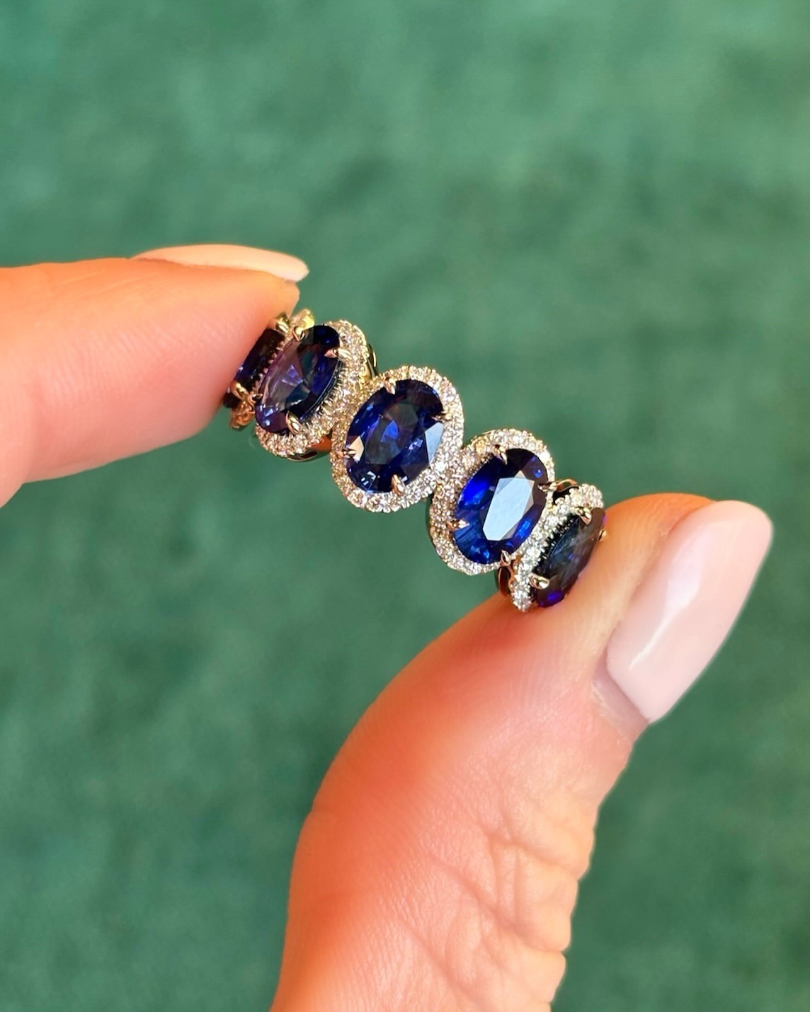 Luxury 7.50 Ct OvalCut Blue Sapphire Diamond Eternity Band Solid 14K White Gold