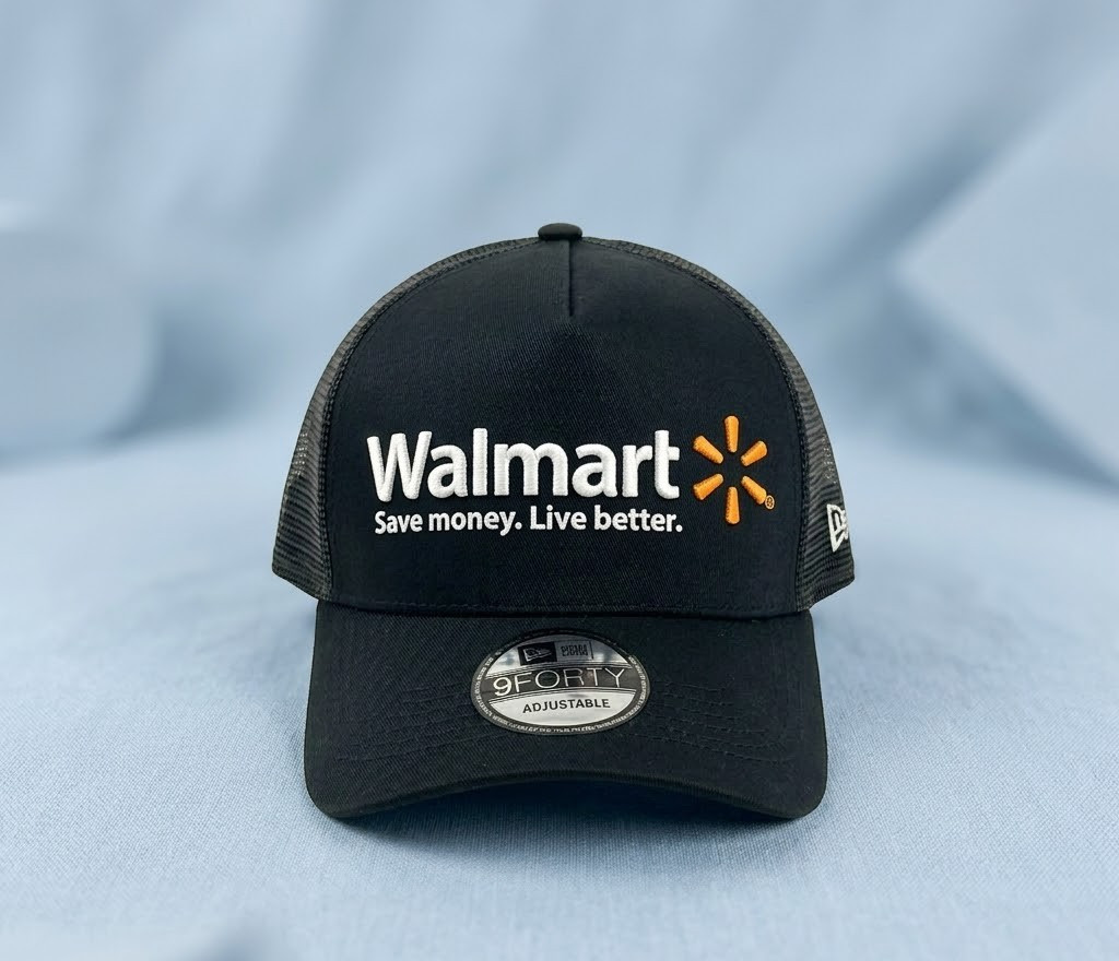 Walmart Logo Embroidered Trucker Hat Black Mesh Back Baseball Cap Adjustable