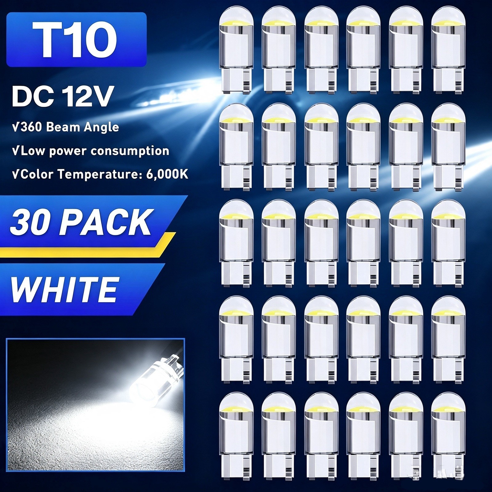 30x LED License Plate Interior Light Bulb Super White T10 194 168 W5W 2825 6000K