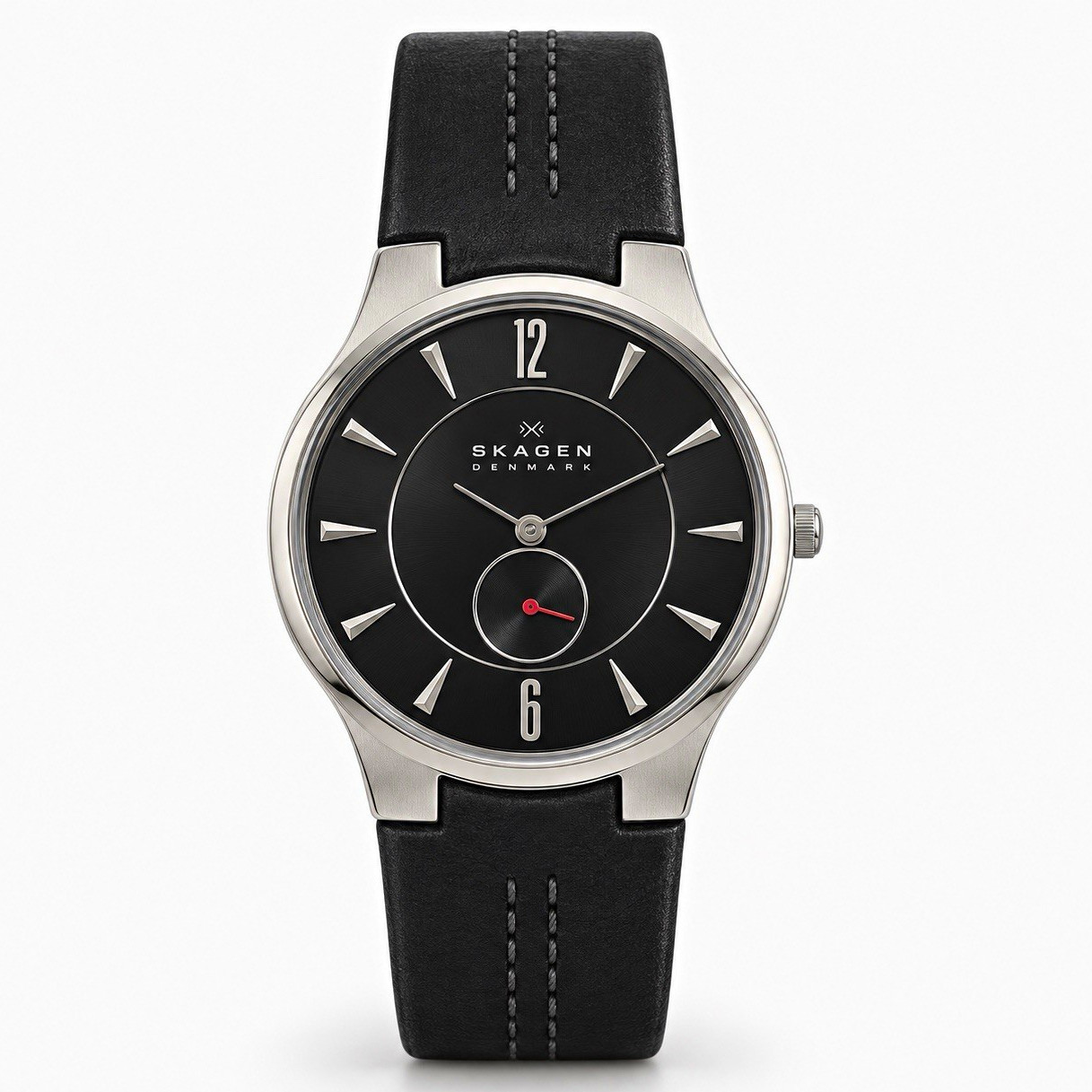 Skagen Grenen Quartz 38mm Black Dial Silver SS Case Black Leather Strap