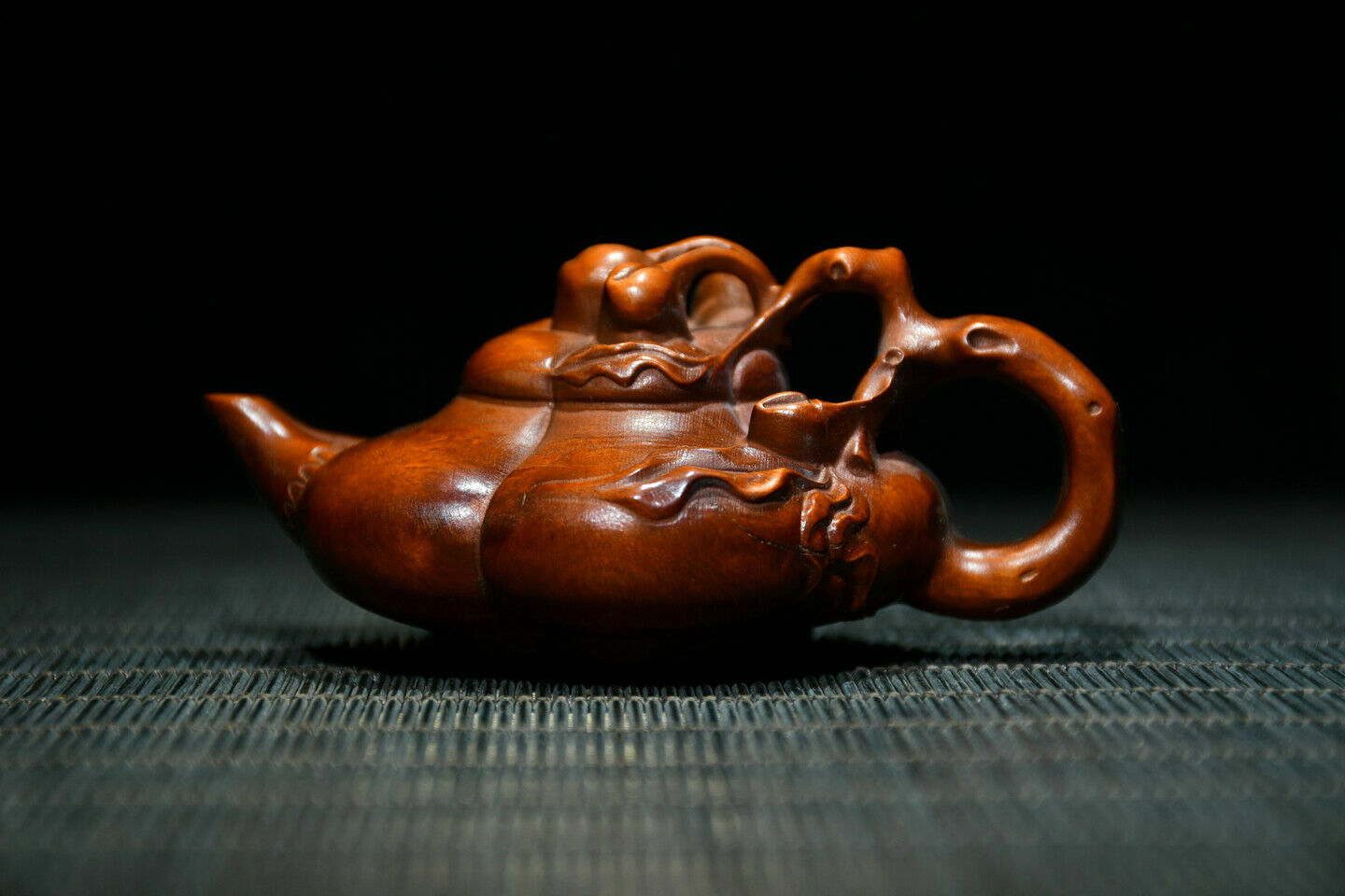 Chinese Boxwood Carving Teapot Statue Home Decorative Collection Art Gifts