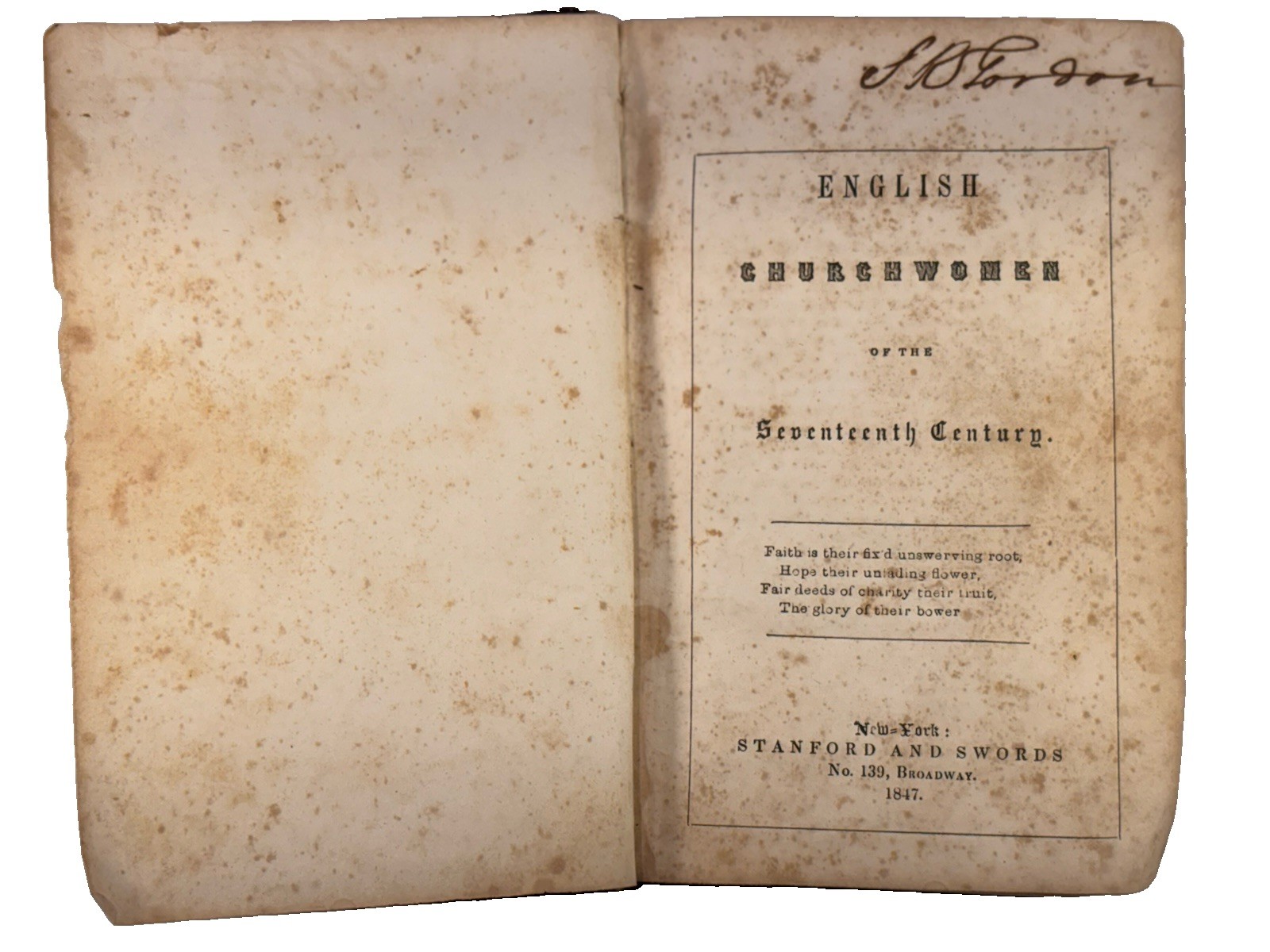 RARE 1847 English Churchwomen of the Seventeenth Century Stanford Swords NY USA