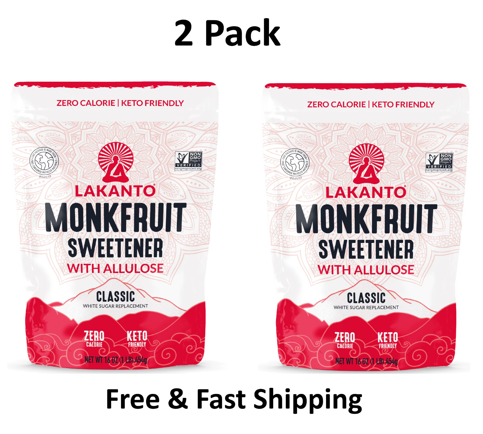 Lakanto Classic Monk Fruit Sweetener with Allulose, 1 lb, 1 Count ( 2 Pack)