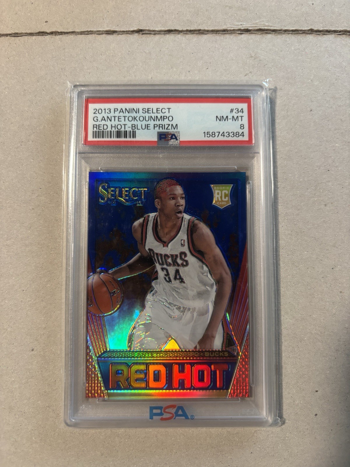 2013 Select Red Hot Blue Prizm Giannis Antetokounmpo ROOKIE /49 #34 PSA 8 NM-MT