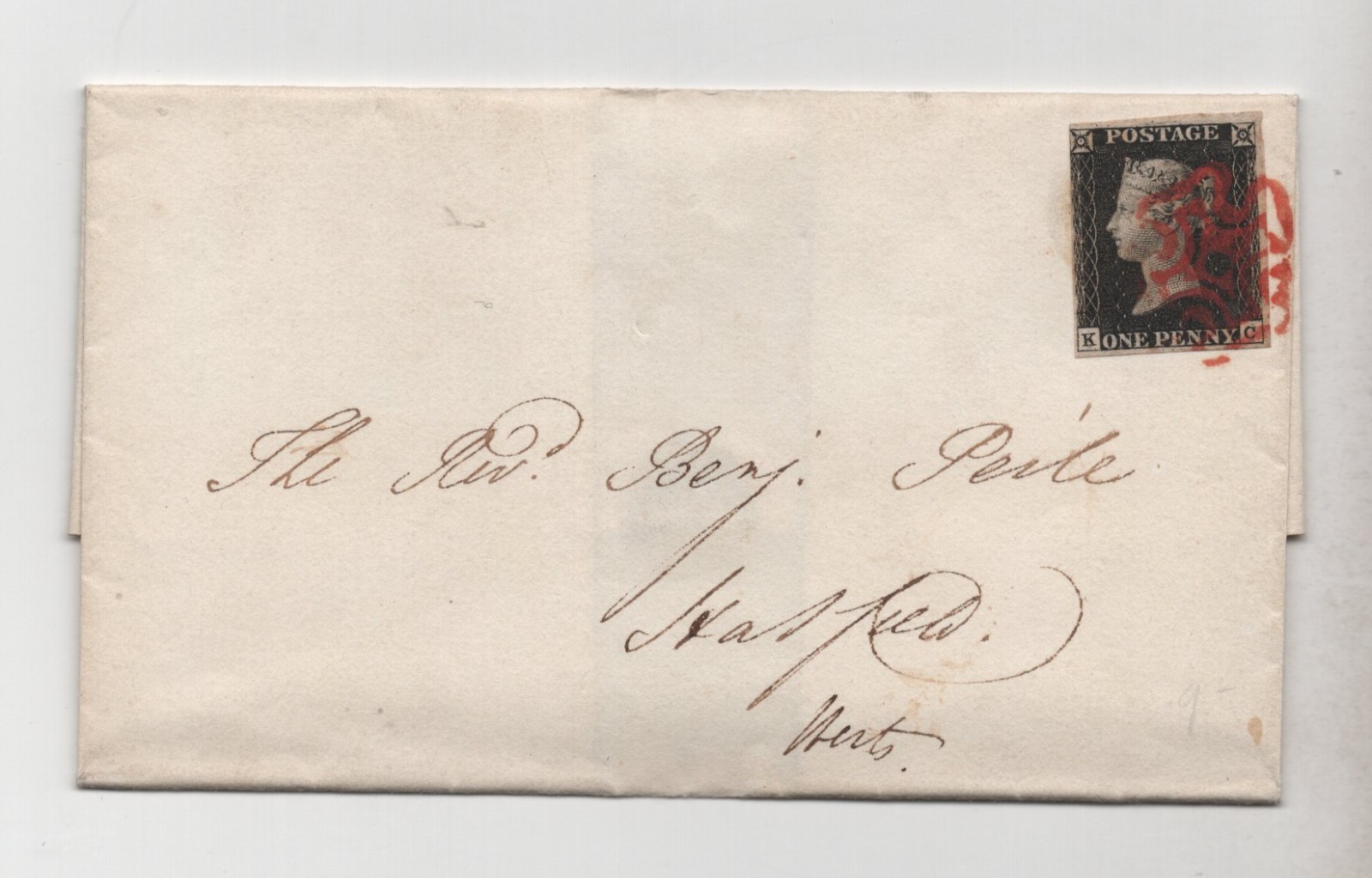 UK G.B. 1840 FOLDED LETTER ONE PENNY QUEEN VICTORIA FIRST STAMP SCOTT #1 S.G. #1