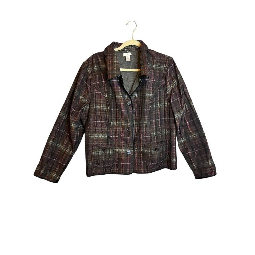 Chico\'s Jacket Women\'s XL Plaid Button Front Outdoor Chicos 3