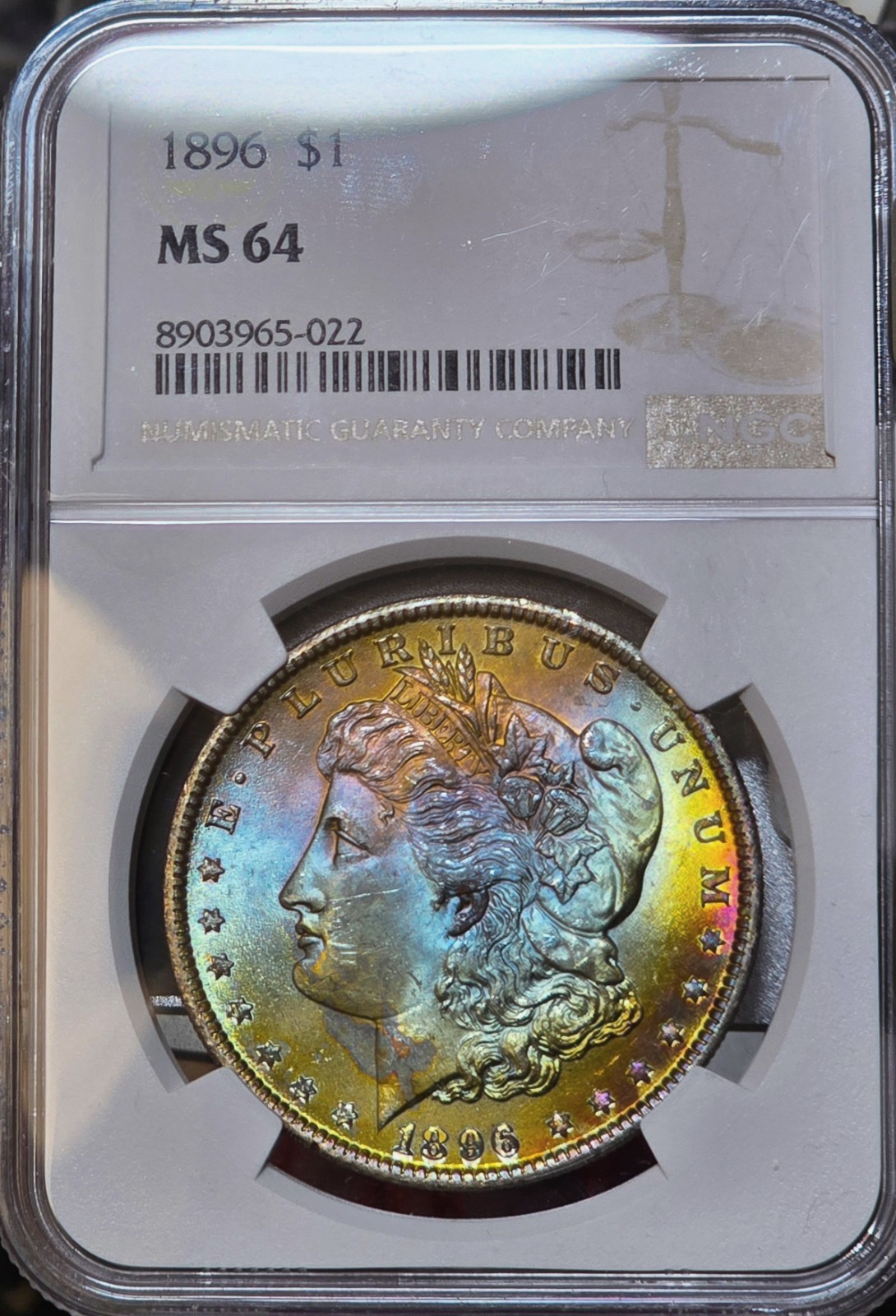 1896 Morgan Silver Dollar NGC MS64 Monster Rainbow Toned Coin Luster $1 Toner BU