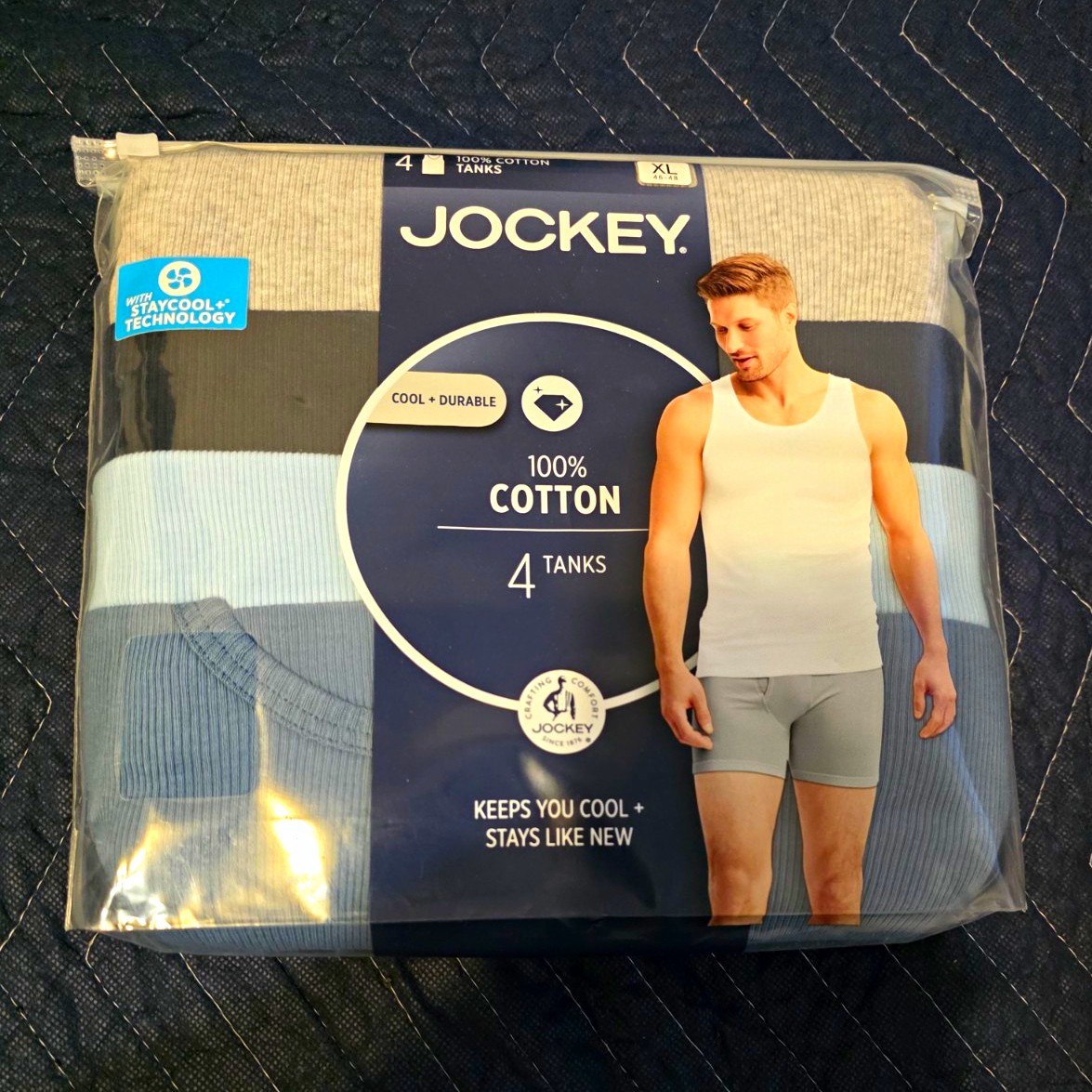 Jockey Staycool Tagless Ribbed Cotton Tank Undershirts 4-Pack Men’s XL