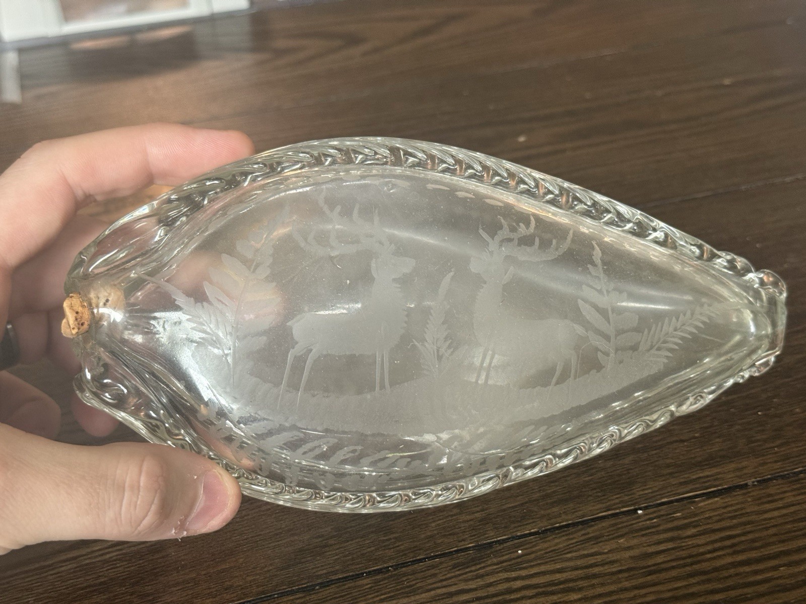 Antique Etched Glass Hunting Flask Stag Deer Ferns “Born 1856” Personalized