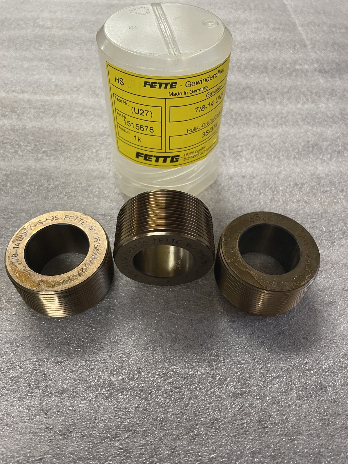 NEW LMT Fette 1515678 7/8-14 UNF 1K Axial Thread Rolls Set of 3 NEW Germany