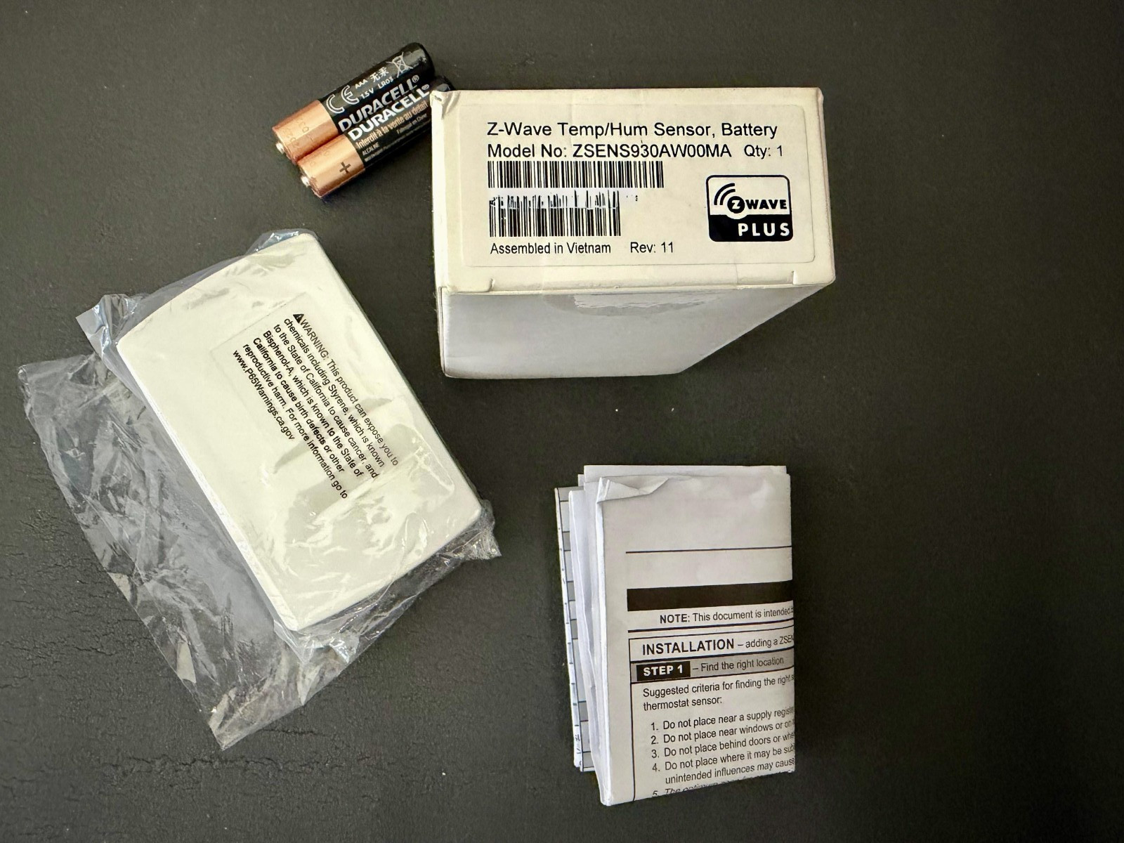 Trane Wireless Remote Indoor Z-Wave Temp/humidity Sensor # ZSENS930A-Used