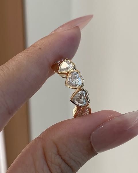 3.00 Ct Heart Lab Grown Diamond Eternity Band Solid 14K Yellow Gold Wedding Ring