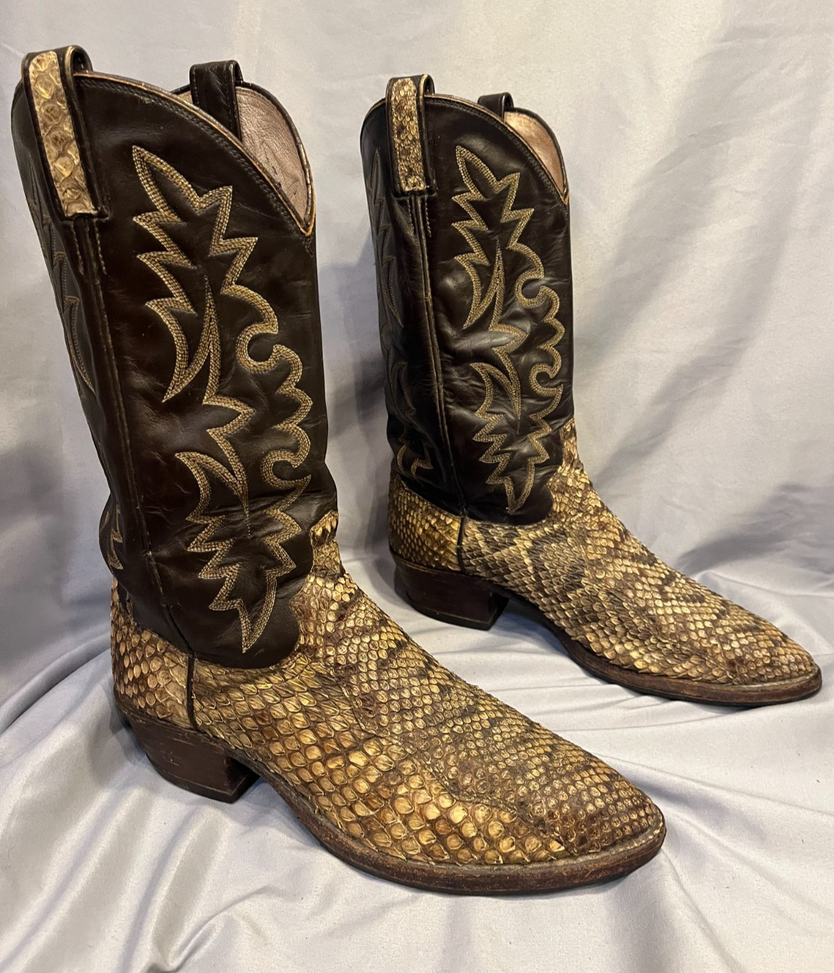 Vintage Dan Post Rattlesnake Cowboy Boots Men\'s 9 D Made in USA 