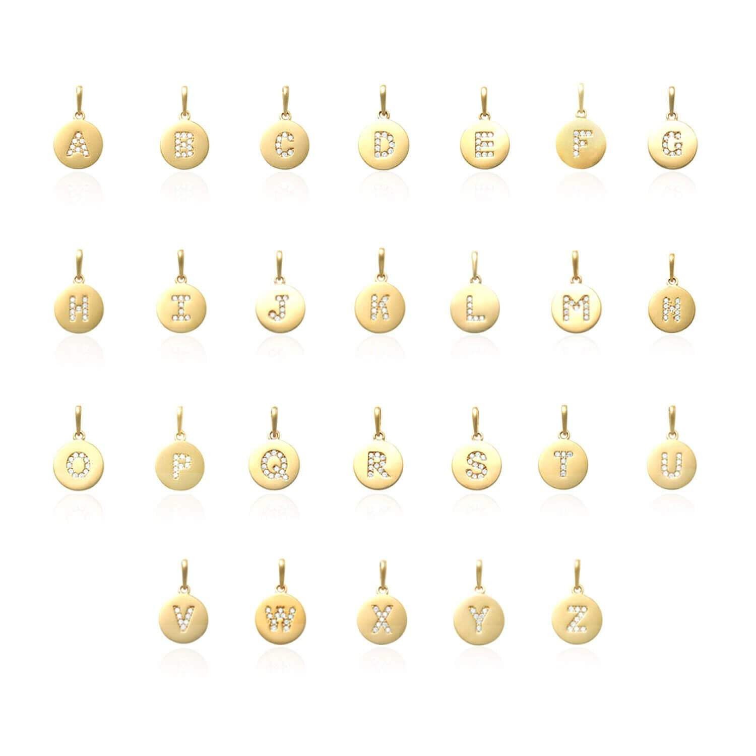 0.20Ct CZ 14K Yellow Gold Alphabet A-Z Initial Letter Pendant
