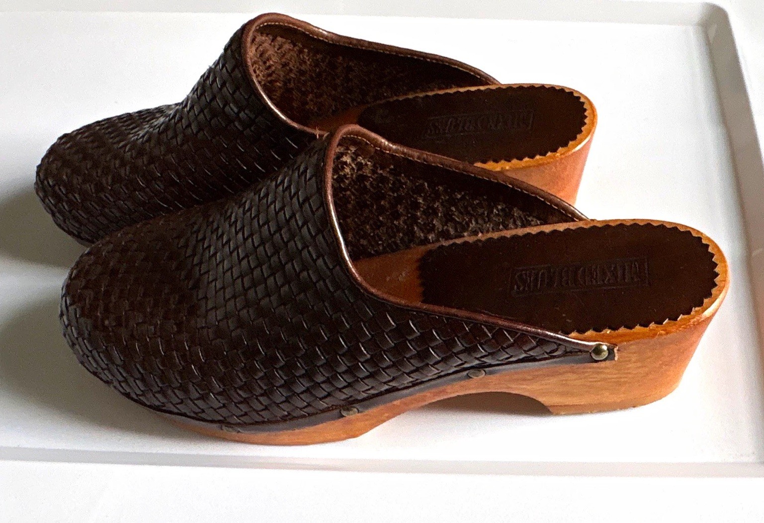 Sundance Gilda Woven Leather Slip-On Comfort Clogs Brown Womens 8 M