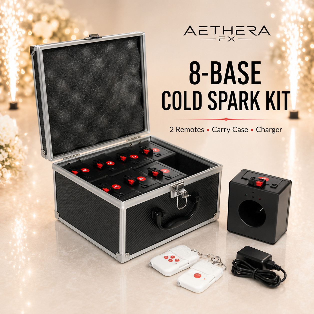 8-Pack Cold Spark Base Kit with 2 Remotes for Weddings & Parties