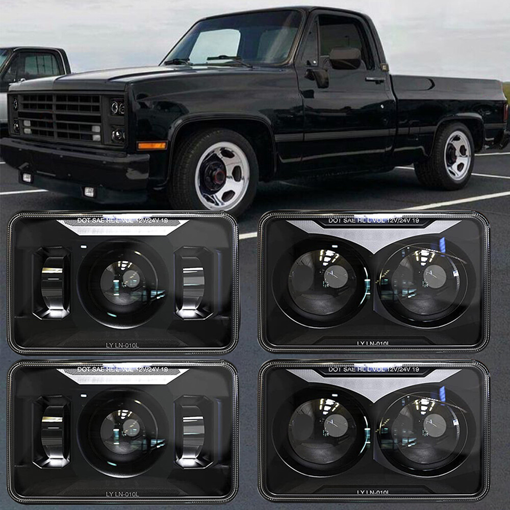 4PC 4x6'' Inch LED Headlights H4 Hi/Lo Beam For Chevy C10 Pickup Truck 1981-1987
