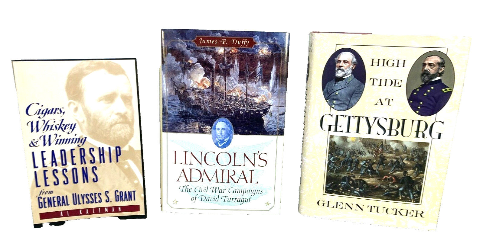 3 Civil War Related Books - Lincoln\'s Admiral, High Tide at Gettysburg, US Grant