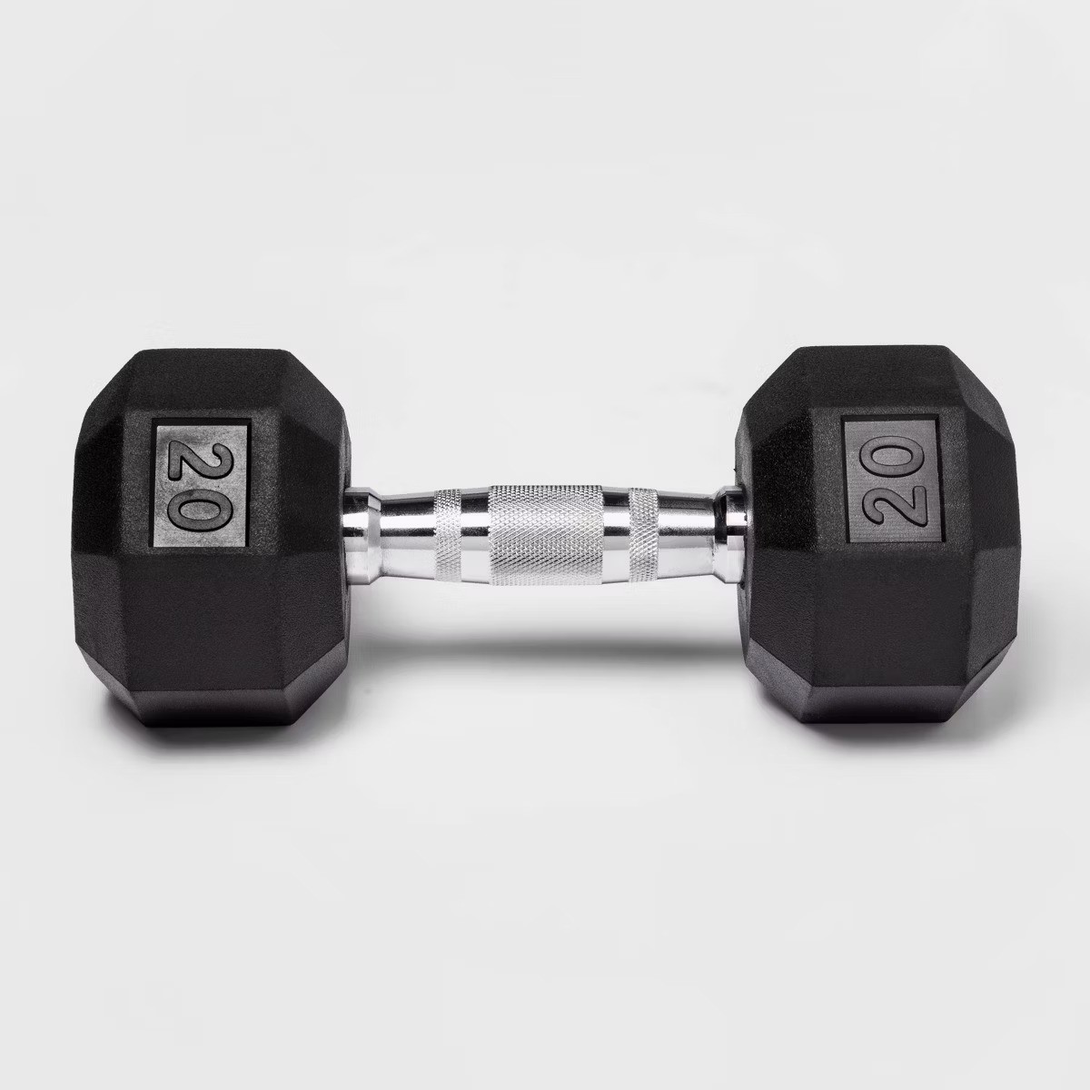 Hex Dumbbell 20lbs Black Rubber Fill, Chrome Material, Arm Workout，Single Piece