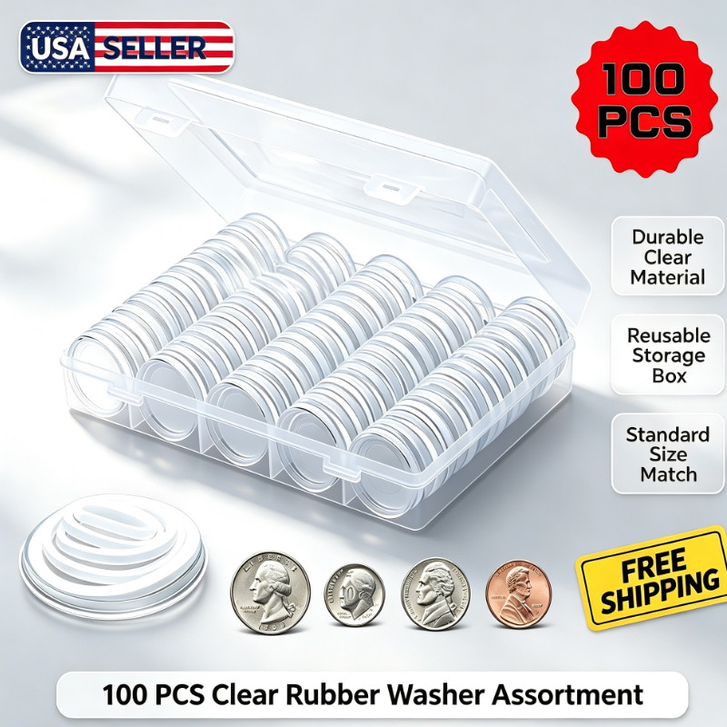 100 PCS 30MM Clear Round Coin Capsules Plastic Coin Holders &White Gaskets & Box
