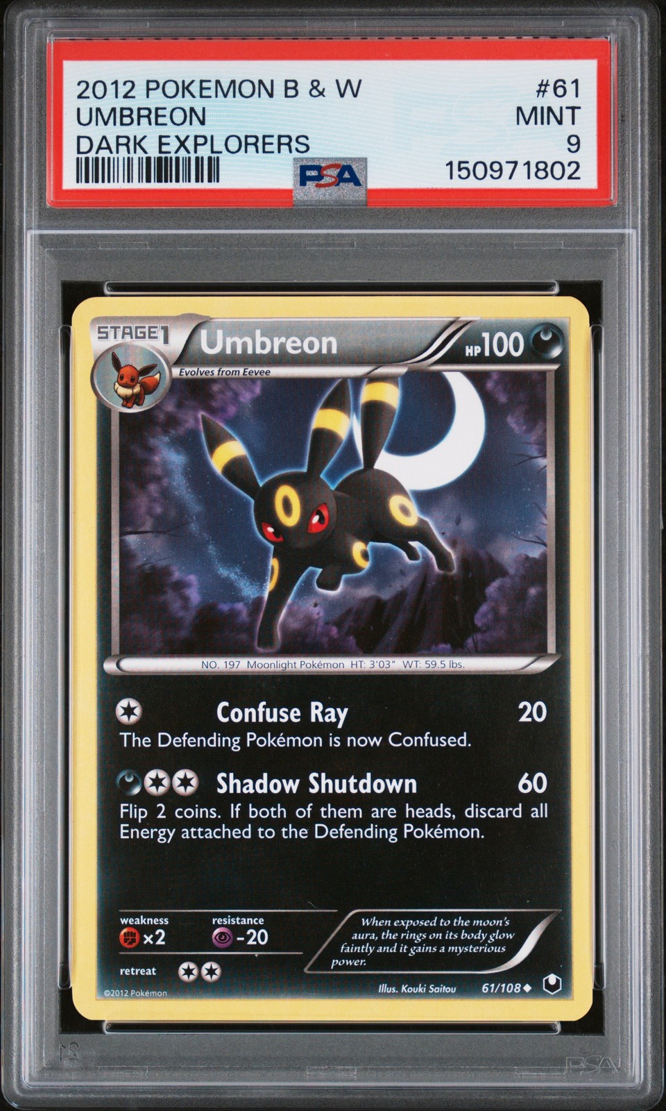 2012 POKEMON BLACK & WHITE DARK EXPLORERS #61 UMBREON PSA 9