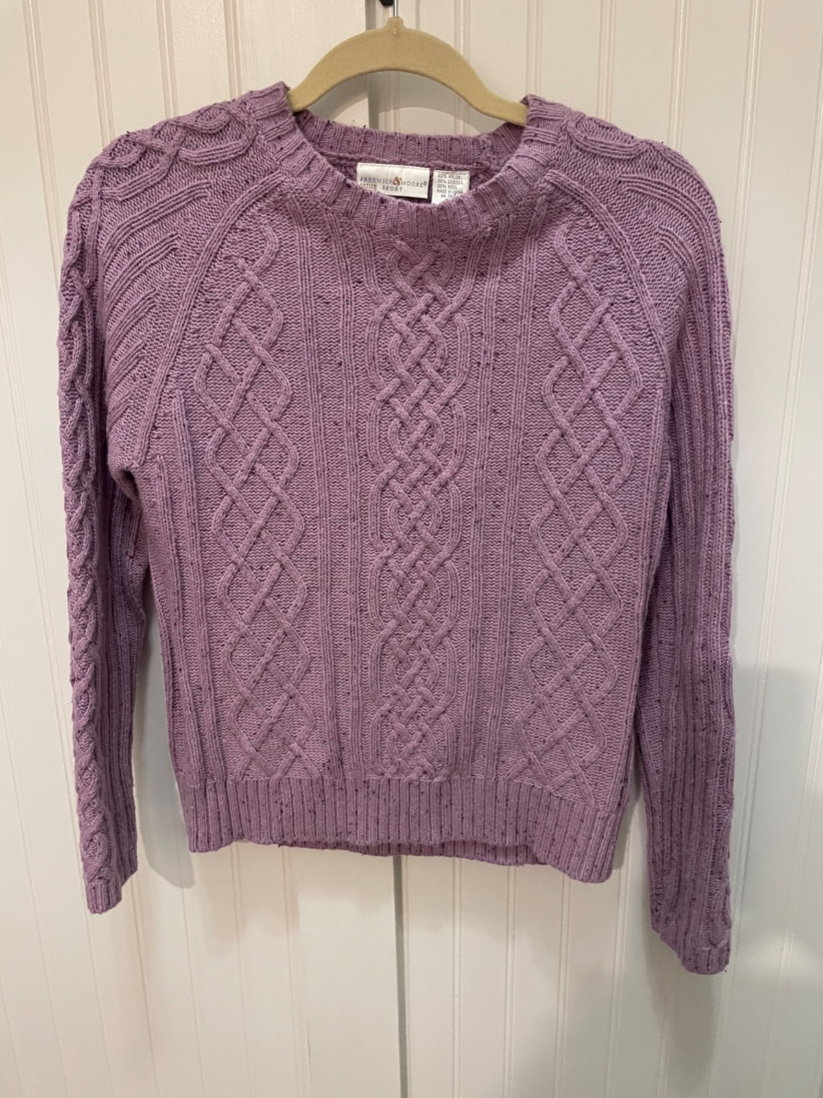 Preswick & Moore Petite Large PL Purple Lavender Cable Knit Sweater Wool Blend