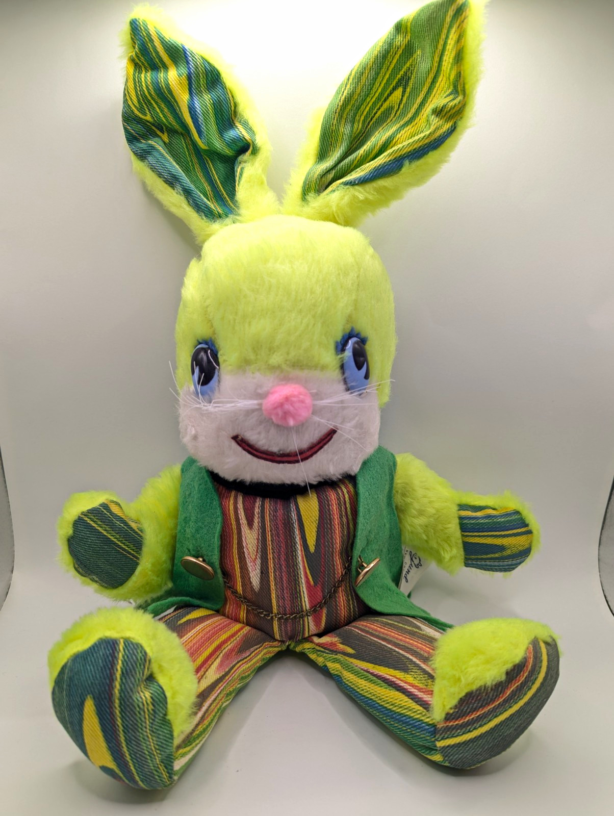 Vintage 60s 70s GUND Plush Hippie Neon Marbled Rabbit 