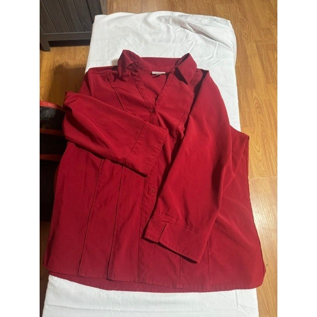 Roz & Ali Women 1X Red Button Up Blouse Long Sleeve Career Top Princess Seam Roz & Ali Women 1X Red Button Up Blouse Long Sleeve Career Top Princess Seam