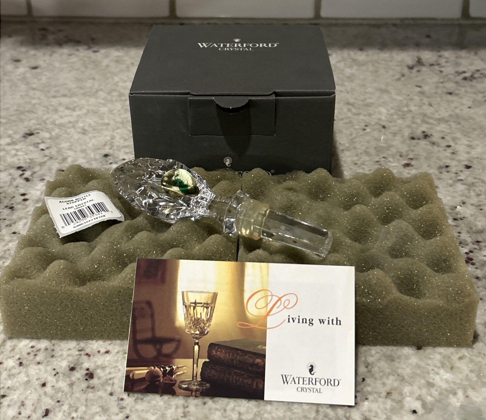 Signed Waterford Crystal Acorn Wine Bottle Decanter Stopper Germany NIB