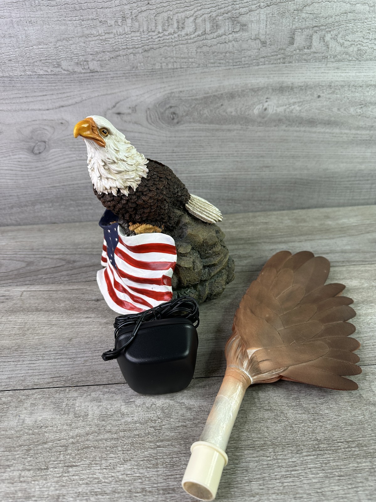 Bald Eagle American Flag Statue Light Up Figurine Glowing with Pride w/Wings NEW