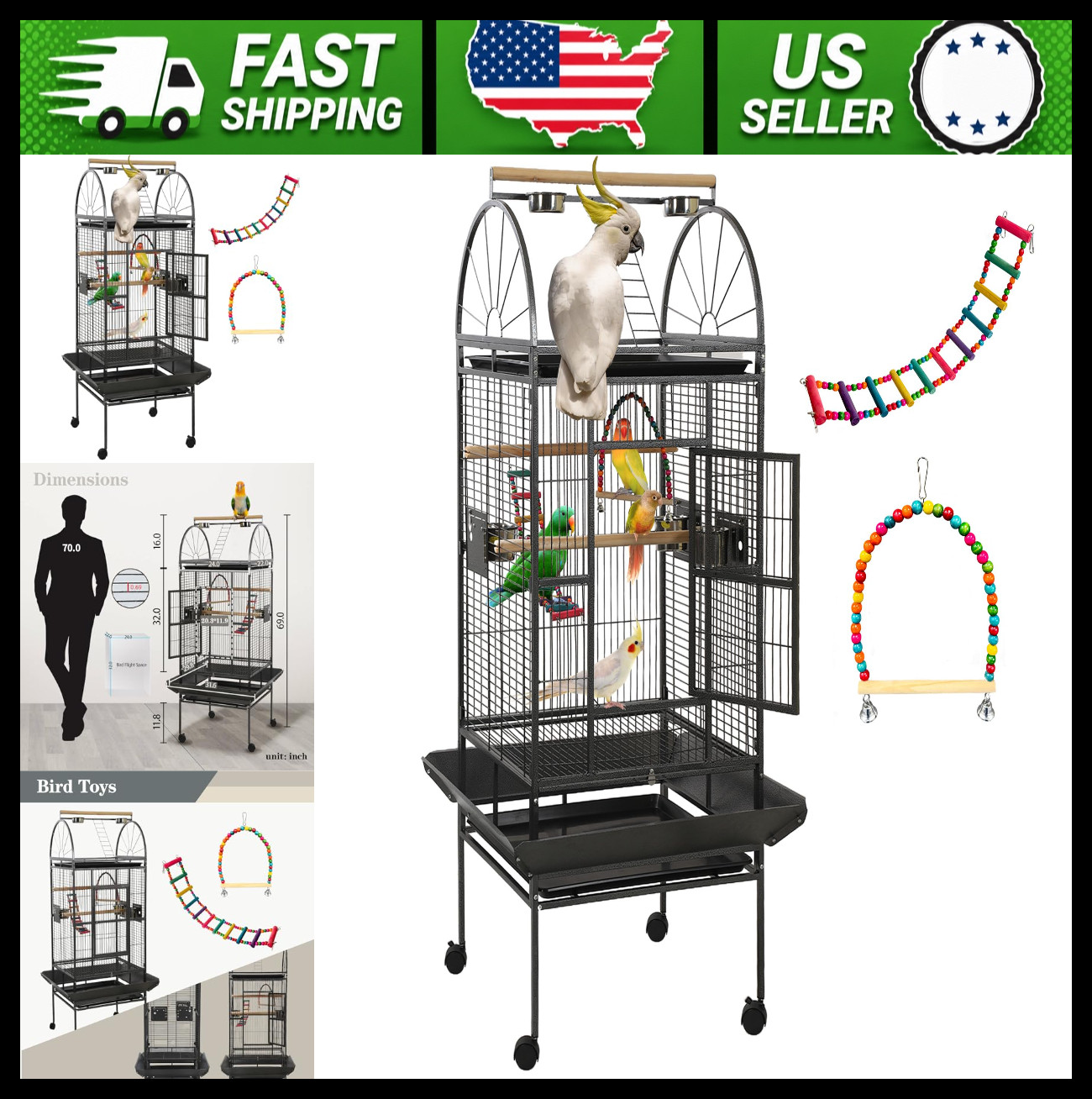 69-Inch Large Parrot Bird Cage for Large Birds