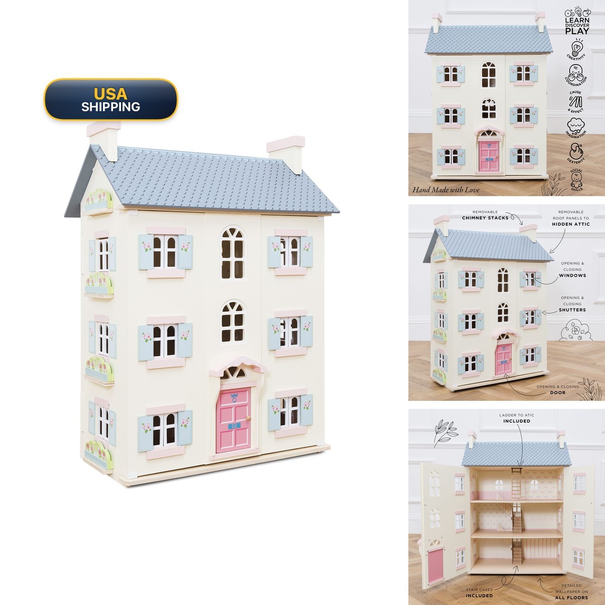 Le Toy Van Cherry Tree Hall Large 4 Storey Wooden Doll House Play Set Ages 3+ Le Toy Van Cherry Tree Hall Large 4 Storey Wooden Doll House Play Set Ages 3+