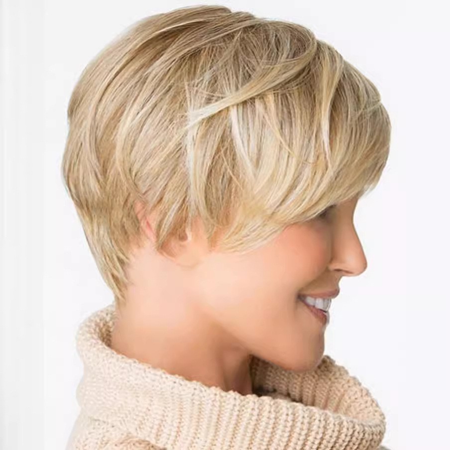 Women Fashion Ombre Short Straight Wigs Side Bangs Side Part Synthetic Full Wig