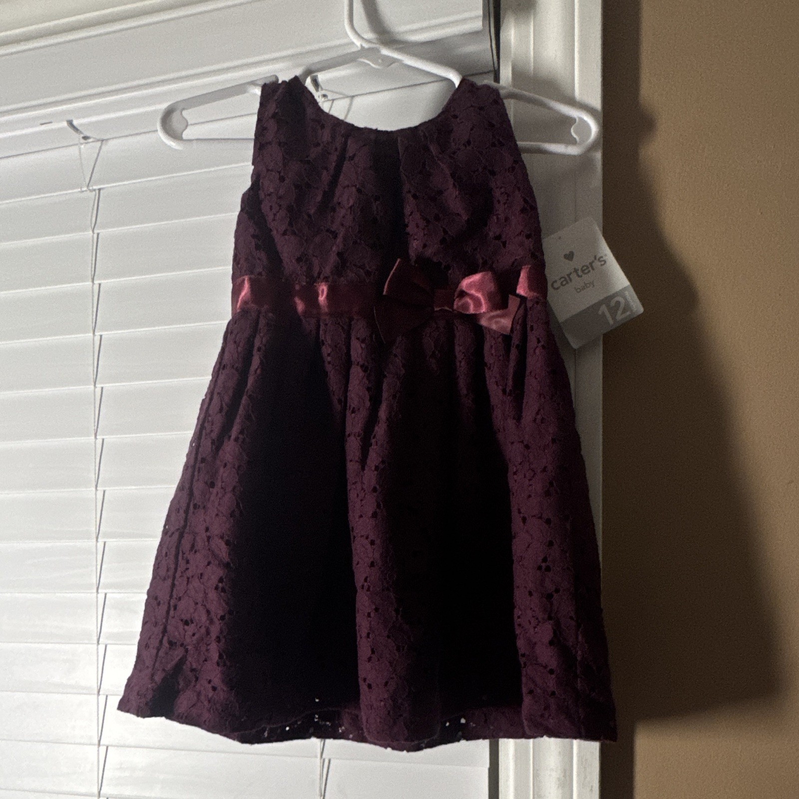Carter\'s Girls 12M Purple Floral Lace Sleeveless A-Line Knee Dress Bow Carter\'s Girls 12M Purple Floral Lace Sleeveless A-Line Knee Dress Bow