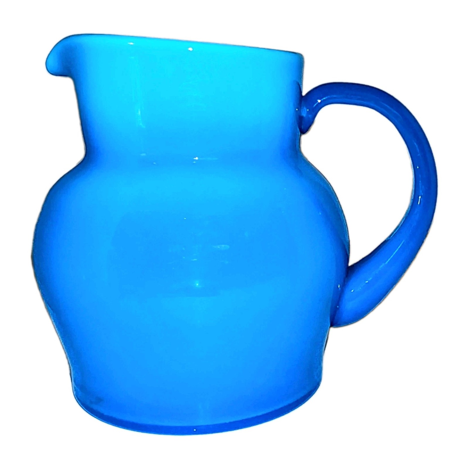Vtg Erik Hoglund Boda Sweden Blue Opaline Art Glass Pitcher MCM Signed H 1588 A+