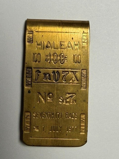 Vintage Hialeah Gold Tone Money Clip 100 fnV7X No 7 Seventh Race Win July 1977
