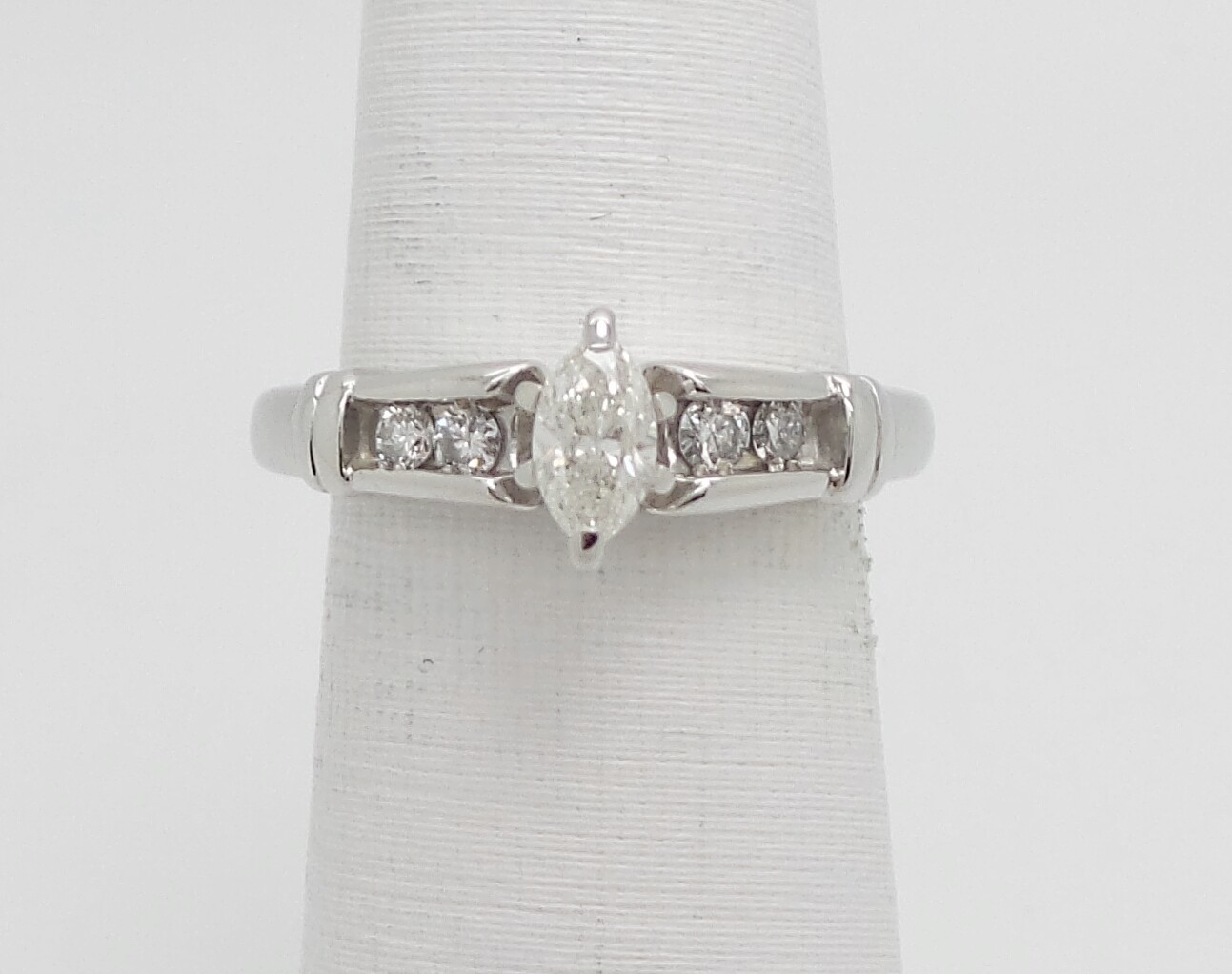 Vintage 1/2CT Natural Marquise Diamond Engagement Wedding Ring 14K White Gold