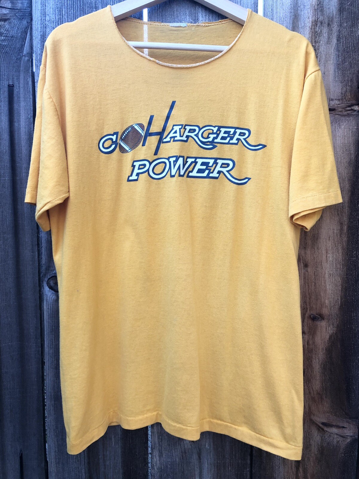 VTG 80s NFL San Diego Chargers Power T Shirt Large single stitch No collar DIY